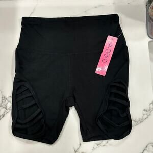 Vogo Athletica Strappy Side Cut Biker Shorts Black Yoga Workout Size Small NWT